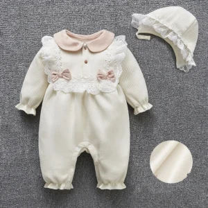 Newborn Baby Girls Long Sleeve Fleece Rompers + Hats