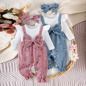 Girls Long Sleeve Romper Cute Headband Set
