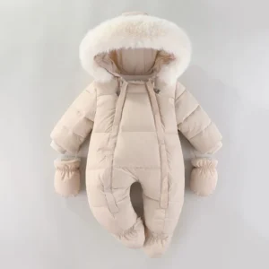 Girl Hooded Romper With Gloves 0-18M