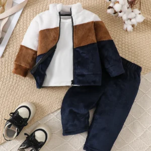 3pc Boys Snowsuits Fleece Jacket Pants+T-Shirt Outfit