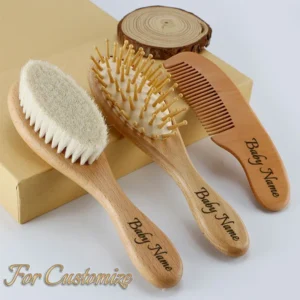 Personalized Wooden Baby Brush and Wool Comb