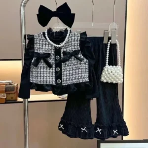 Girls Tops Flared Pants 3 Pieces Warm Suit Casual Sets 12M-5 Years