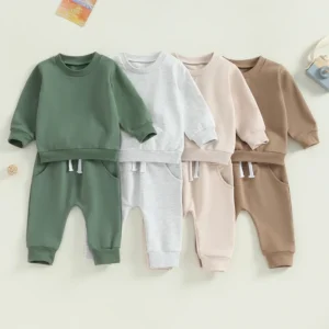 Boys Girls Long Sleeve Solid Color Tops Sweatshirt Pants Outfits